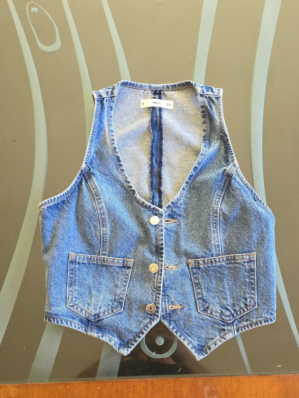 Denim Button Front Vest in Blue